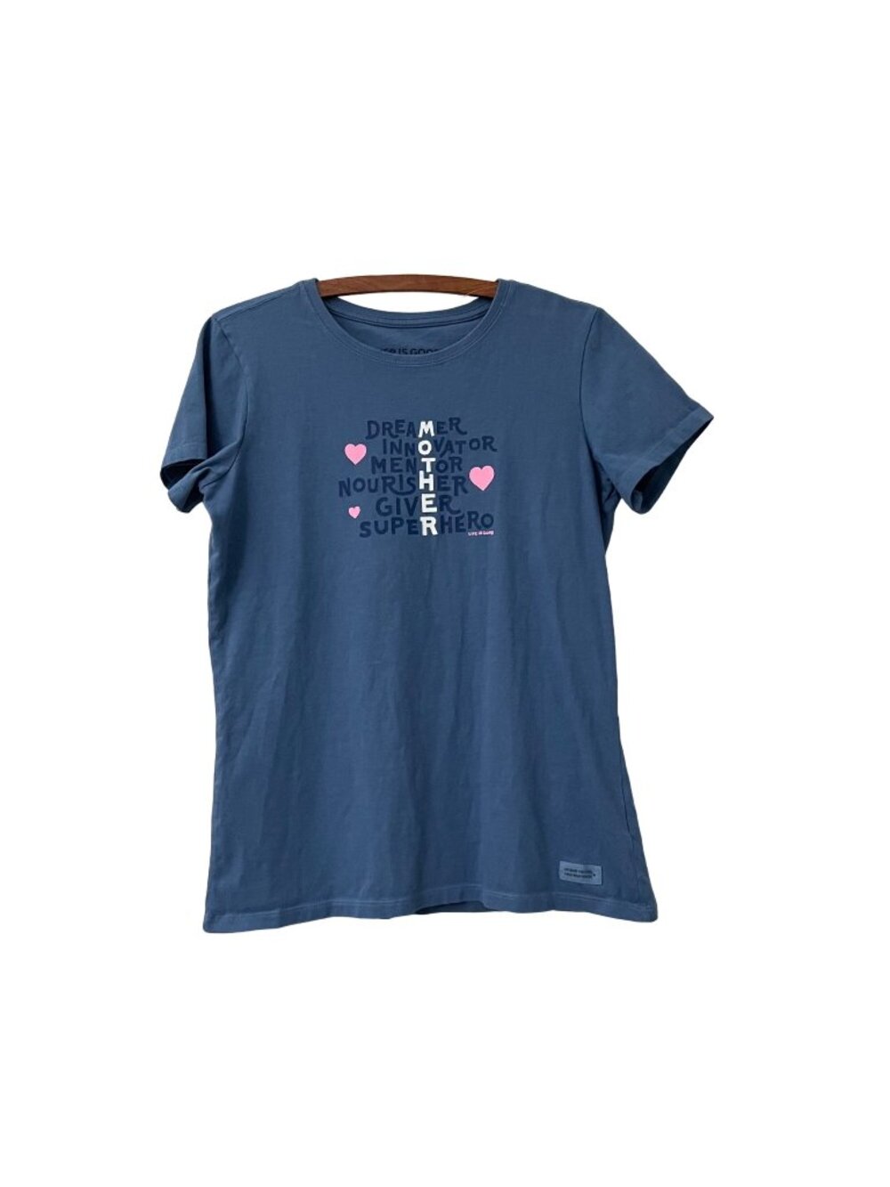 Life is Good Blue Dreamer Innovator Mentor Nourisher Giver Superhero Tshirt Sz M